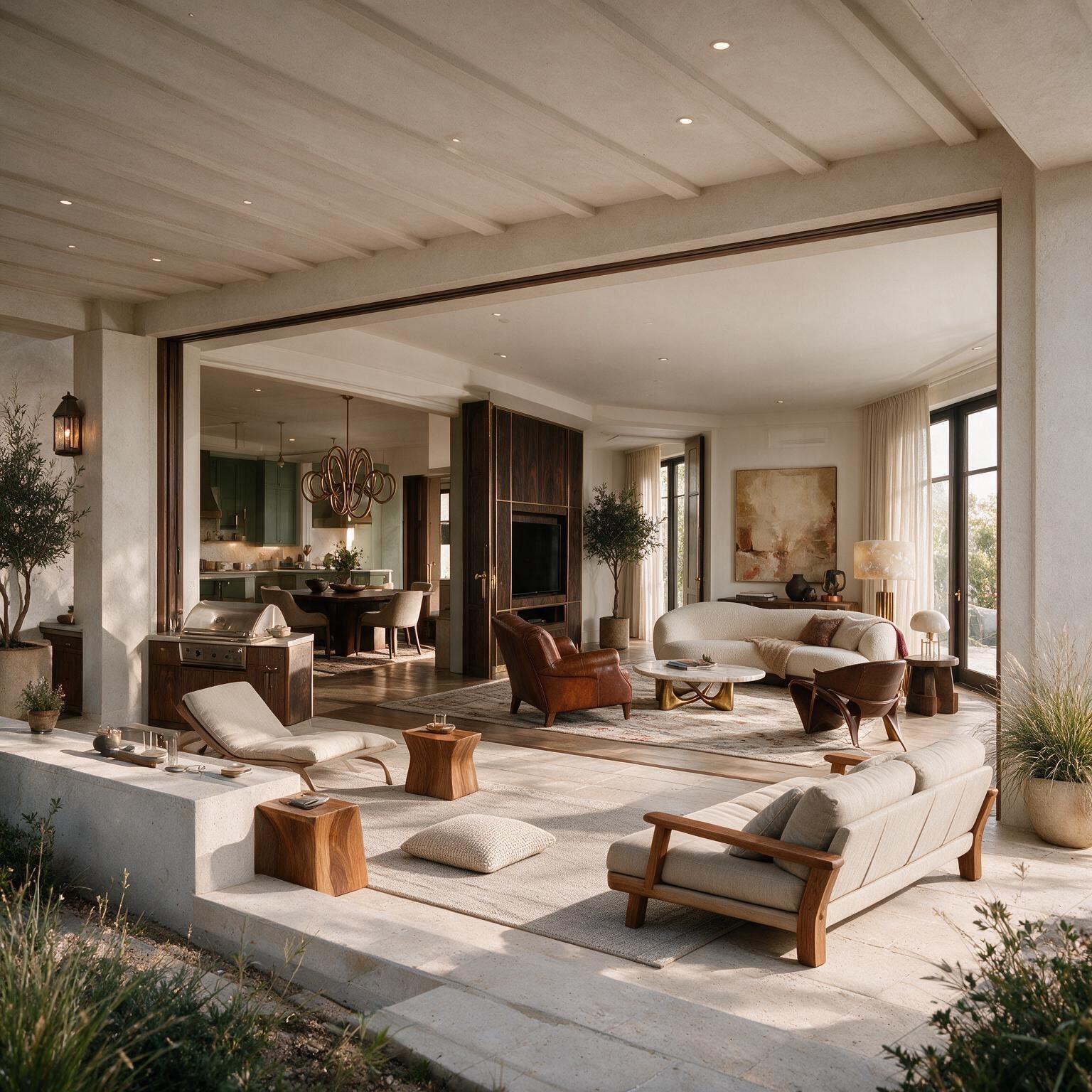 Covered terrace with outdoor lounge opening fully to the living room